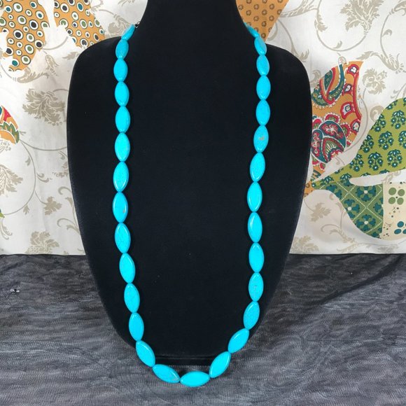 2 Necklace Lot Turquoise Dyed Howlite Chunky Beads Statement Jewelry Pair Set - Picture 5 of 8